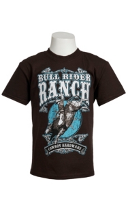 Cowboy Hardware® Boy's Chocolate w/ Turquoise & White Bull Rider Ranch Short Sleeve Tee