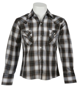 Ely Cattleman® L/S Charcoal & White Lurex Plaid Western Snap Shirt