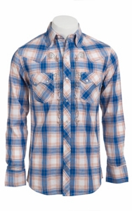 Ely 1878® Men's Blue & Orange Plaid L/S Western Shirt 33203310BL