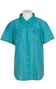 Cumberland Outfitters® Women's Turquoise Eyelet S/S Western Shirt- Plus Sizes