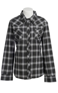 Cumberland Outfitters® Women's Black & White Lurex Plaid Long Sleeve Western Shirt - Plus Sizes
