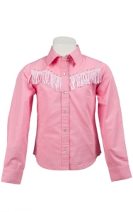 Cumberland Outfitters® Girl's Pink w/ White Fringe Long Sleeve Western Shirt