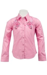 Cumberland Outfitters® Girl's Pink w/ Swirl Cross Long Sleeve Western Shirt