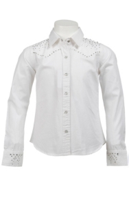 Cumberland Outfitters® Girl's White w/ Rhinestone Yoke Long Sleeve Western Shirt