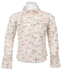 Cumberland Outfitters® Girl's Cream w/ Floral Print Long Sleeve Western Shirt