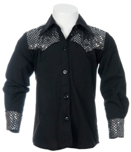 09 Apparel® Girls Black w/ Silver Sequins Long Sleeve Western Shirt