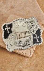 Montana Silversmiths® Silver with Black Praying Cowboy Scalloped Rectangle Buckle