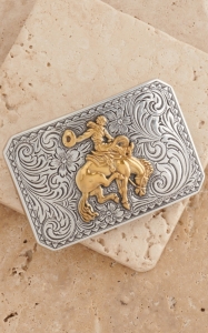 M&F Western Products®  Silver Buckle with Gold Bucking Bronco