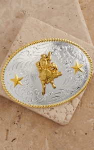 M&F Western Products® Silver Buckle W/ Gold Bull Rider 3757041