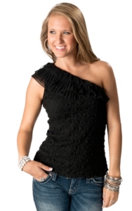 Young Essence® Women's Black One Shoulder Lace Fashion Top