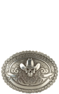 M&F Western Products® Skull Cowboy Till Death Silver Oval Buckle