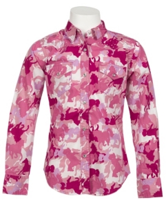 Cowgirl Hardware® Girl's Pink and Purple Horse Camo Long Sleeve Western Shirt