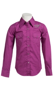 Cowgirl Hardware® Girls Magenta Pink with Silver Studded Horses Long Sleeve Western Shirt