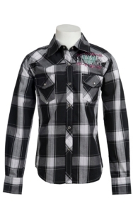Cowgirl Hardware® Girl's Black & White Plaid Untamed Heart Long Sleeve Western Shirt