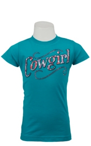 Cowgirl Hardware® Girl's Turquoise w/ Floral Cowgirl Short Sleeve Tee