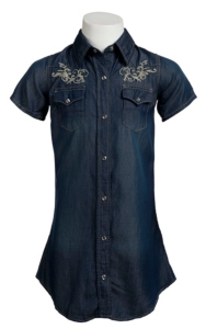 Cowgirl Hardware® Girls Embroidered Denim Short Sleeve Dress