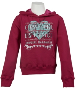Cowgirl Hardware® Girls Berry Pink w/ Turquoise Heart Cowgirl Untamed Logo Pullover Hoodie