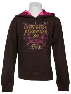 Cowgirl Hardware® Girls Brown with Pink & Gold Horseshoe Logo Pullover Hoodie