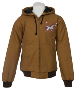 Cowgirl Hardware® Girl's Tan w/ Horses & Heart Logo Crystal Canvas Jacket
