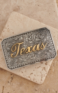 AndWest® Antiqued Silver Scrolling with Gold Texas Rectangle Belt Buckle