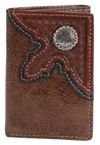 Tony Lama® Tan w/ Cognac Basket Overlay Tri-fold Wallet 5173608