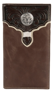 Tony Lama® Brown w/ Chocolate Tooled Overlay Bi-Fold Rodeo Wallet/Checkbook Cover 5174402