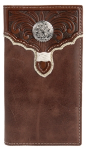 Tony Lama® Tan w/ Cognac Tooled Overlay Bi-Fold Rodeo Wallet/Checkbook Cover 5174408