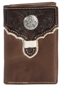 Tony Lama® Brown w/ Chocolate Floral Tooled Overlay Tri-fold Wallet 5174602