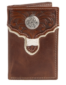 Tony Lama® Tan w/ Cognac Floral Tooled Overlay Tri-fold Wallet 5174608