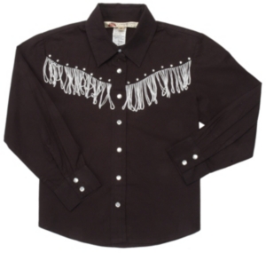 Cumberland Outfitters® Girl's Black with White Fringe Long Sleeve Western Shirt
