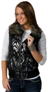 Powder River® Women's Black Zebra Metallic w/ Faux Fur Collar Western Vest