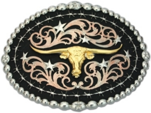 Montana Silversmiths® Tri-colored Raised Gold Longhorn Oval Buckle