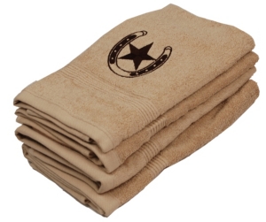 M&F® Western Moments™ Tan Brown Lone Rider Horseshoe and Star Hand Towel