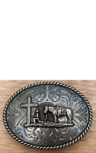 Montana Silversmiths® Antique Silver Christian Cowboy Oval Buckle