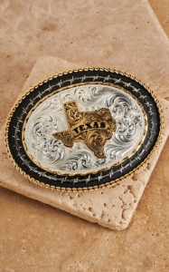 Montana Silversmiths® Tri-colored Oval Texas and Barb Wire Buckle