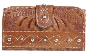American West® Ladies Over the Rainbow Caramel Brown Leather Tooled Tri-Fold Wallet