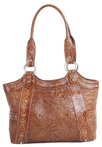 American West® Ladies Over the Rainbow Caramel Brown Leather Hand Tooled Handbag
