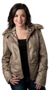 Montanaco® Women's Galtiberg Taupe Distressed Faux Leather w/ Faux Fur Collar Jacket