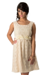 Young Essence® Women's Cream Floral Lace with Rosettes Sleeveless Dress