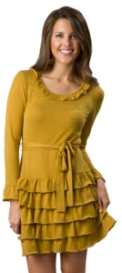 Young Essence® Women's Mustard Yellow Long Sleeve Ruffle Dress