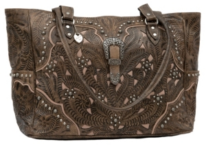 American West® Women's Tumbleweed Collection Antique Brown Hand Tooled Leather Handbag