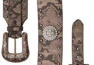 Roper® Ladies Brown Snake Print w/ Cross Conchos & Studs Wide Waist Belt