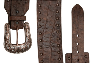 Roper® Ladies Cognac Brown Gator Print w/ Studs Wide Waist Belt