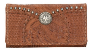 American West® Ladies Retro Romanc Antique Brown Leather with Star Concho Flap Wallet