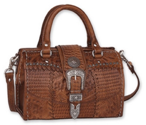 American West® Ladies Retro Romance Brown Tooled Leather Star Concho Coach Handbag