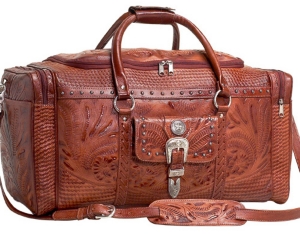 American West® Retro Romance Brown Hand Tooled Leather Star Concho Luggage/Rodeo Bag
