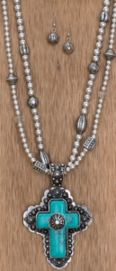 Cattilac Style® Silver & Turquoise Pendant w/ Silver Beads Jewelry Set