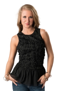 Moa Moa® Women's Black Flowers Peplum Sleeveless Fashion Top