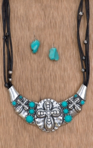 Cattilac Style® La Huerta Silver w/ Crystal Crosses & Turquoise Jewelry Set