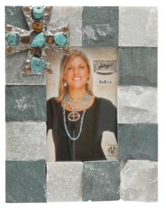 M&F Western Products® Slate Tile w/ Turquoise & Brown Stone Cross Frame 4x6